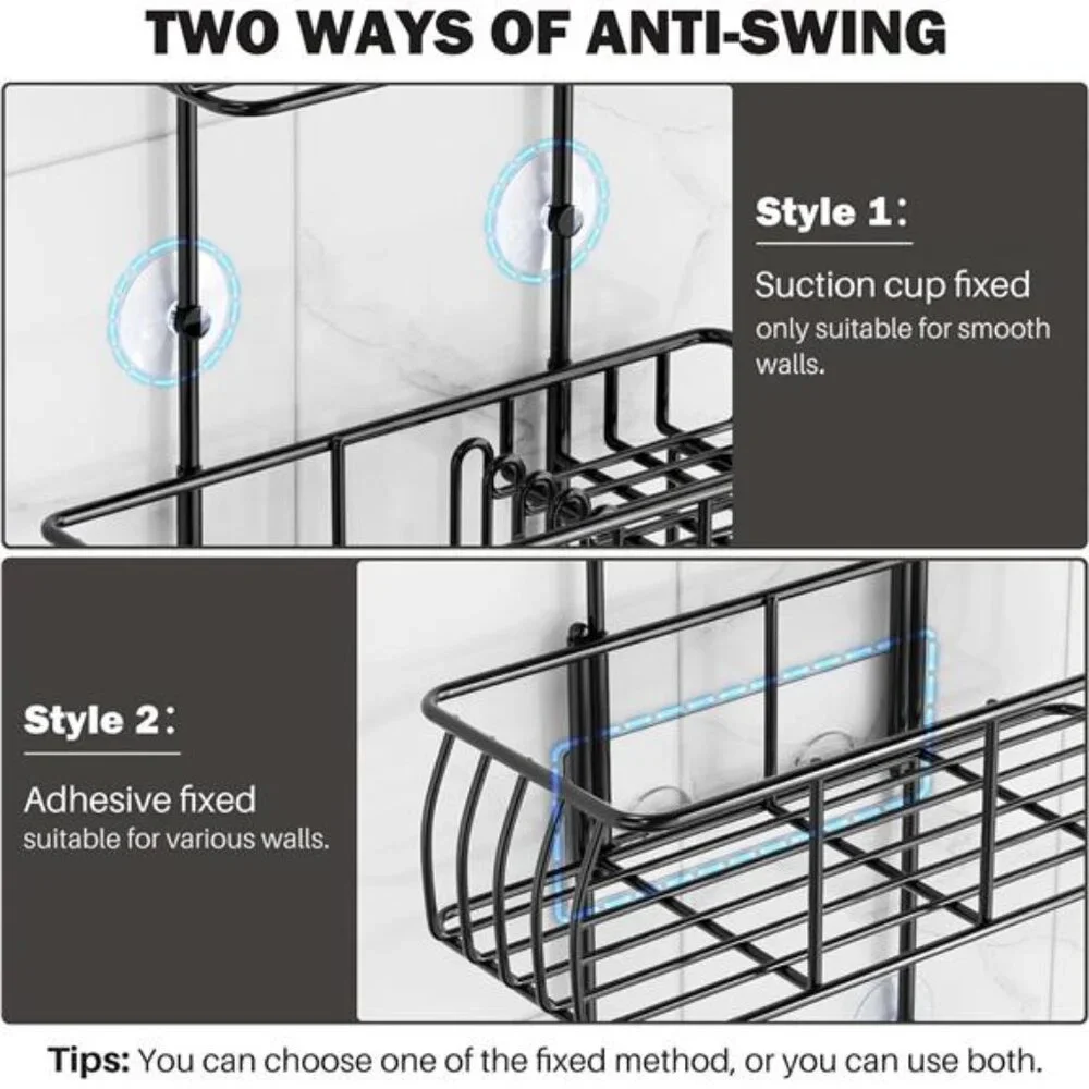 Shower Caddy Hanging, Anti-Swing Over Head Shower Caddy Rustproof